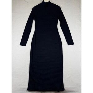 Marine Layer Womens Navy Blue Metallic Sparkle Mock Neck Midi Dress Medium 15672